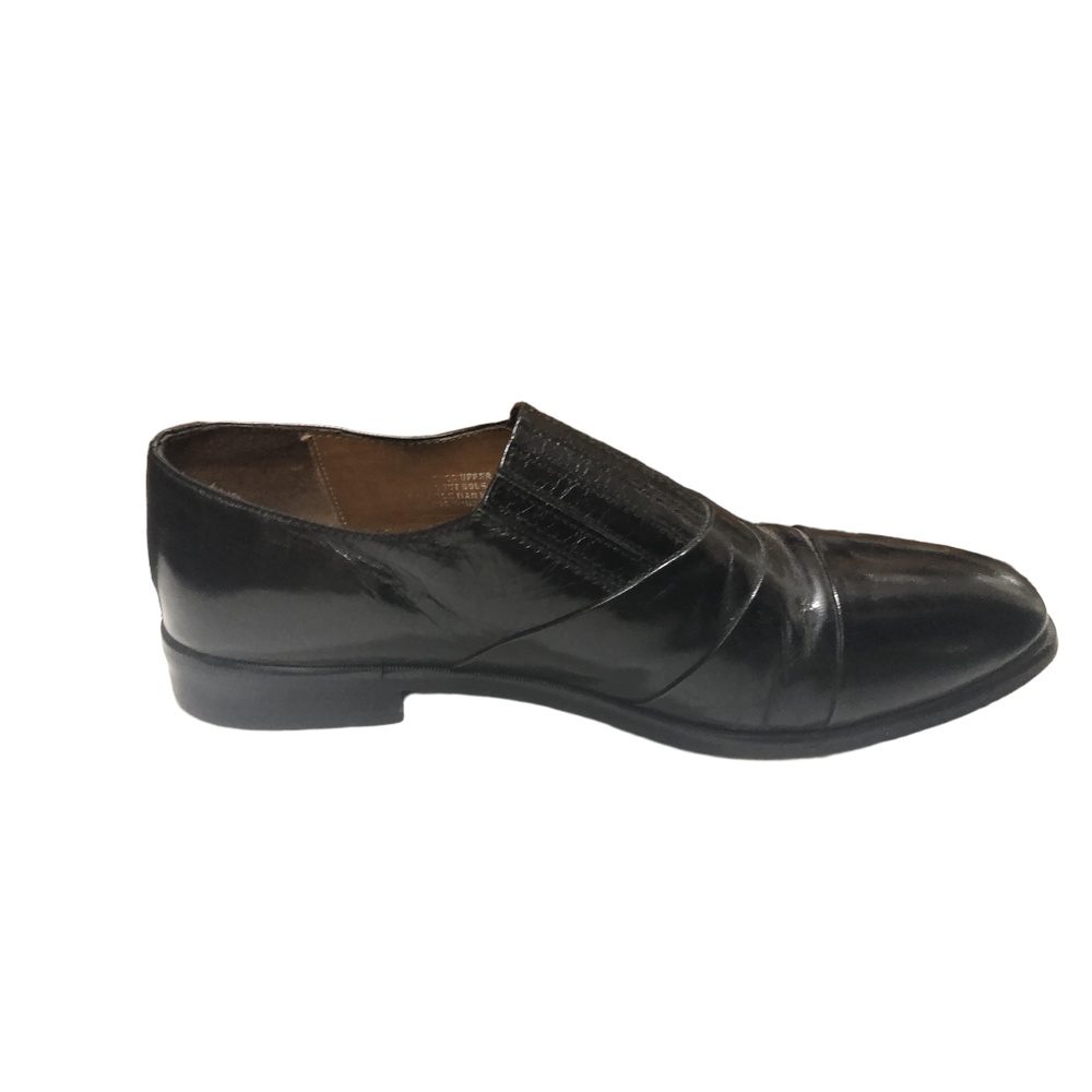 STACY ADAMS Dress Shoe Mens Size 9 1/2M Black Slip-On Loafer Ribbed Vamp Classic - Picture 5 of 12